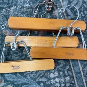 Setwell Pants Hangers Wood Metal Clips Set of 4 Vintage Pants Trousers Skirt